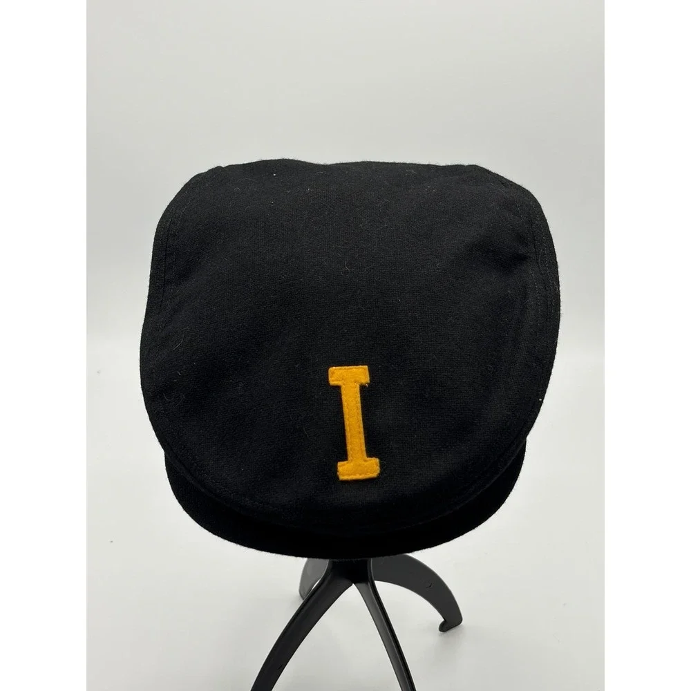 Vintage Stevens Wool Flat Cap Cabbie Hat Black Yellow 